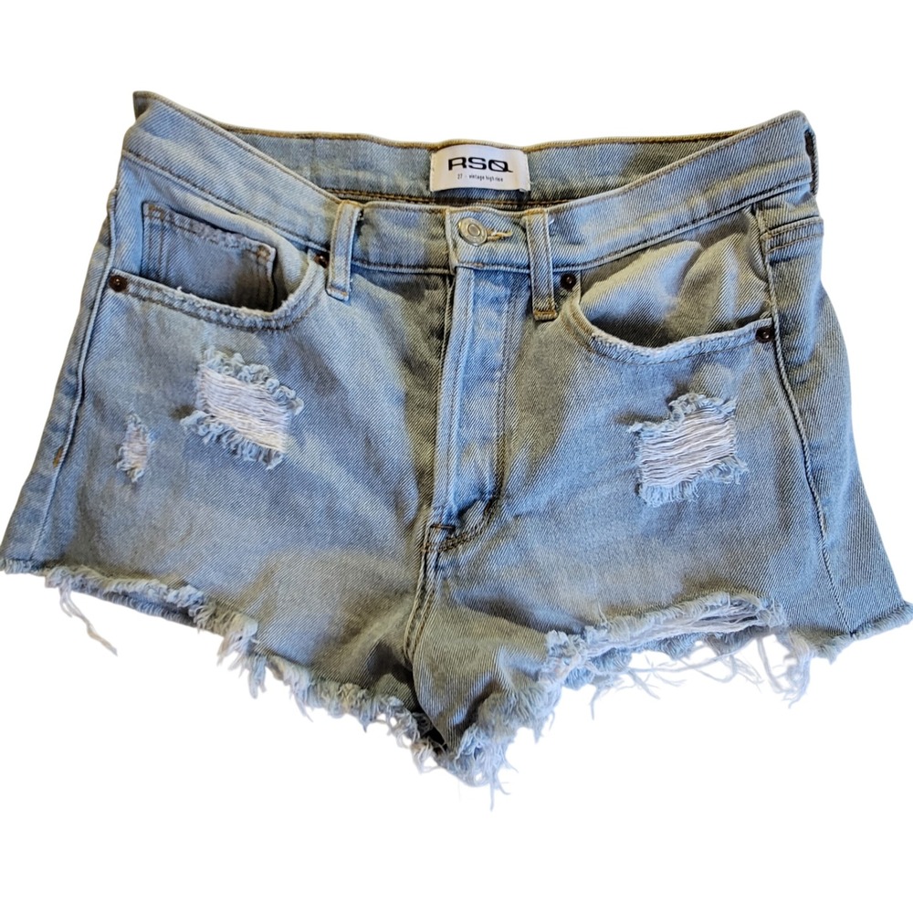 RSQ Denim Shorts Womens 27 Light Wash Distressed Vintage High Rise Button Fly